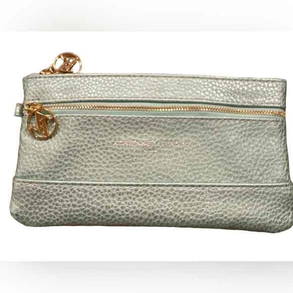 Adrienne Vittadini Handbags - Adrienne Vittadini Sage green Pebble leather Two Zip Pocket Wristlet EUC